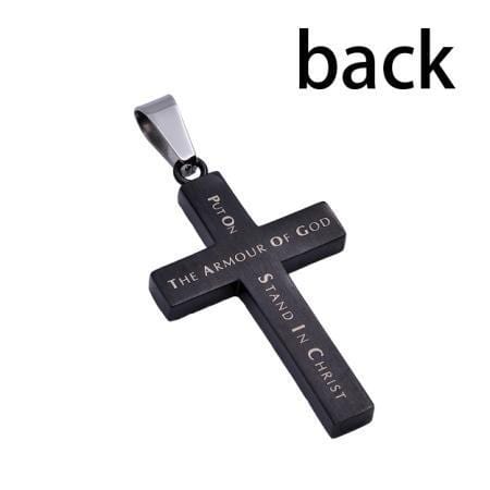 Men's Armor Of God Black Diamond Pattern Cross Necklace - Image 2