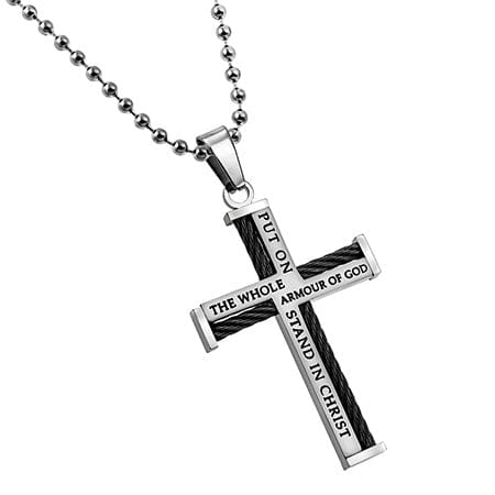 Men's Stainless Steel Armor Of God Cable Cross Necklace - Image 3