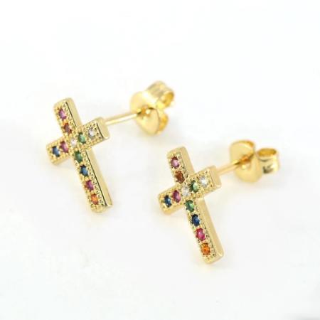 Cross Stud Earrings Gold