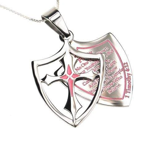 Girl's 2 Piece Shield Cross Necklace Purity - 1 Timothy 4:12