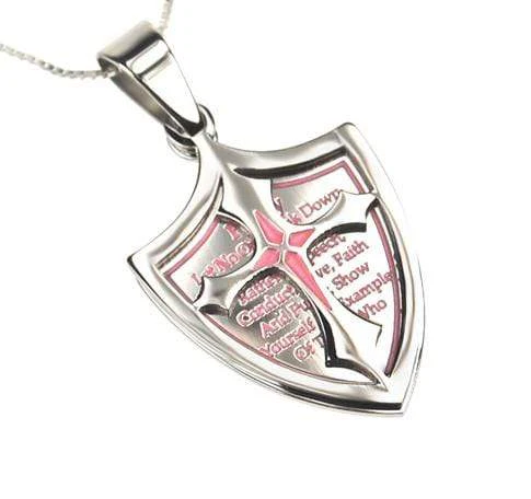 Girl's 2 Piece Shield Cross Necklace Purity - 1 Timothy 4:12 - Image 2