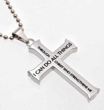 I Can Do All Things Mens Stainless Steel Cross Necklace - Image 3