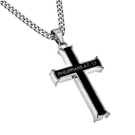 I Can Do All Things Through Christ Men's Black Cross Necklace - Image 2