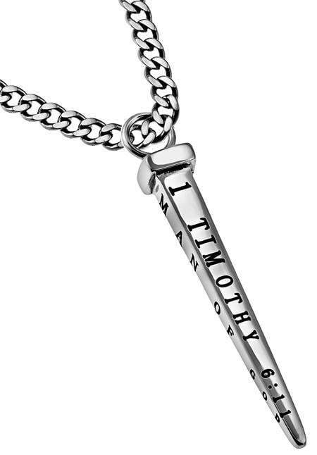 Man Of God Stainless Steel Nail Necklace - 1 Timothy 6:11 - Image 3