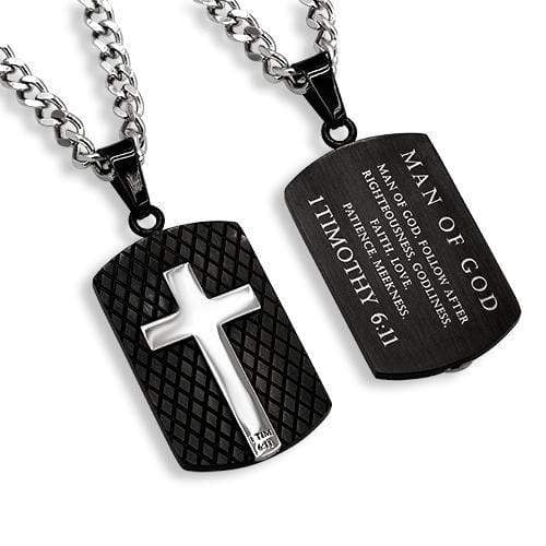 Men's Black Diamond Back Shield Cross Necklace Man of God