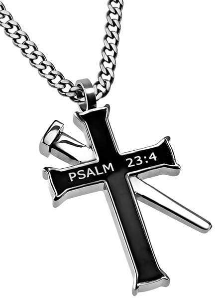Men's Black Established Cross Necklace Fear No Evil - Psalm 23 - Image 2