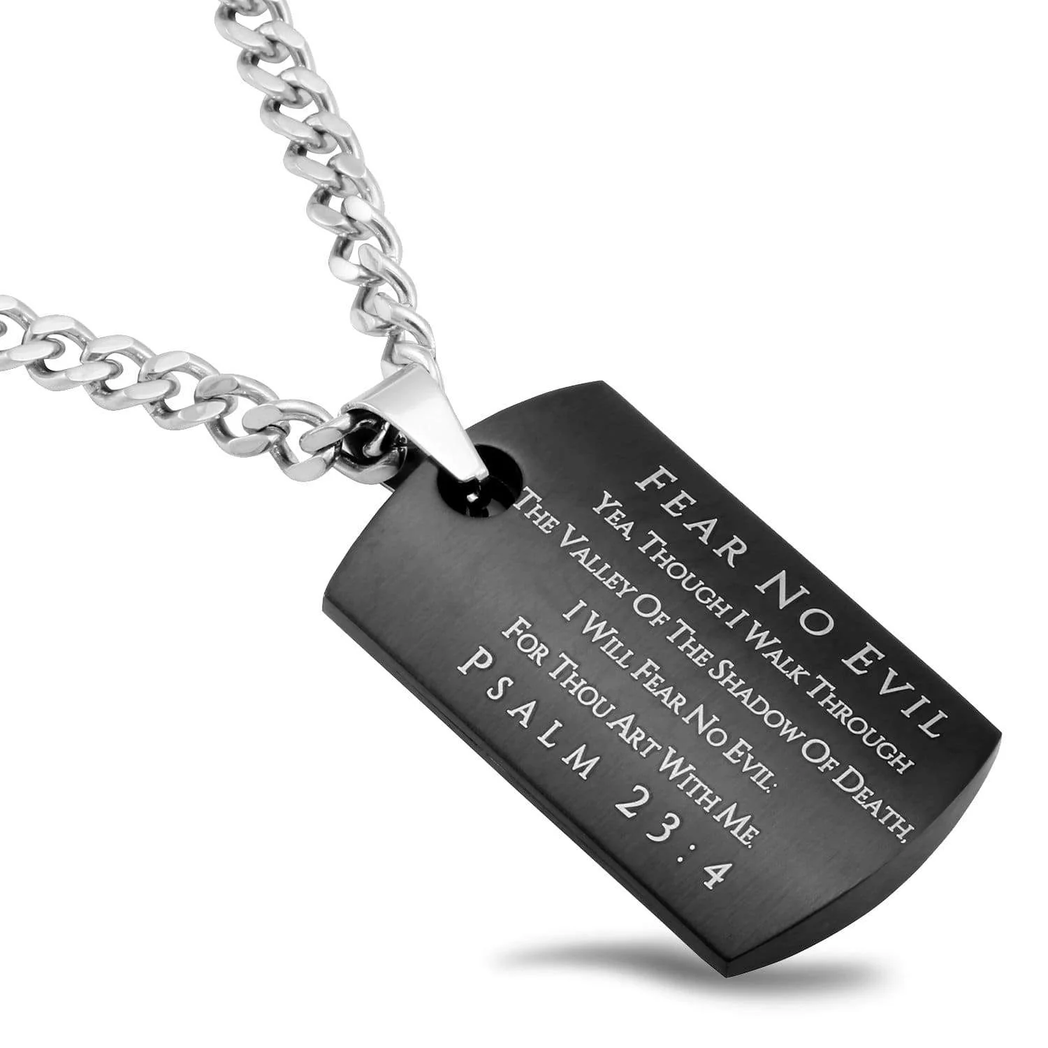 Men's Black Guardian Shield Cross Necklace Fear No Evil - Ps 23 - Image 2