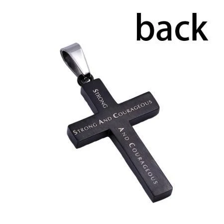 Men's Black Strong And Courageous Cross Necklace - Joshua 1:9 - Image 2