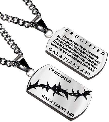 Men's Crown Of Thorns Dog Tag Necklace Crucified - Galatians 2:20