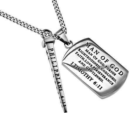 Men's Crown Of Thorns Dog Tag With Nail Man Of God - 1 Tim. 6:11 - Image 2