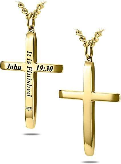 Men's Gold Stainless Steel Cross Necklace - John 19:30 - Image 3