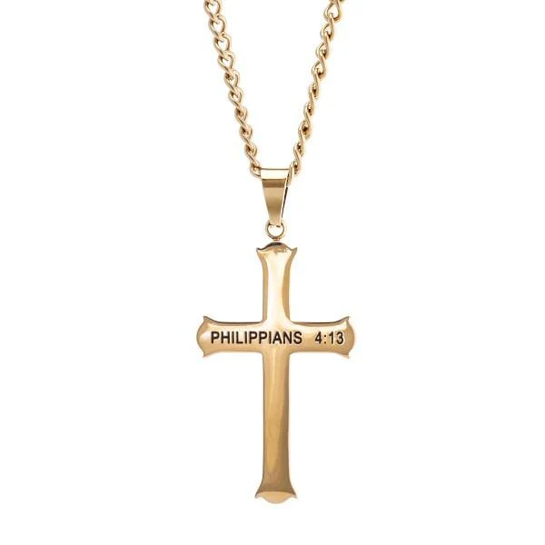 Men's Gold Stainless Steel Cross Necklace Philippians 4:13 - Image 3