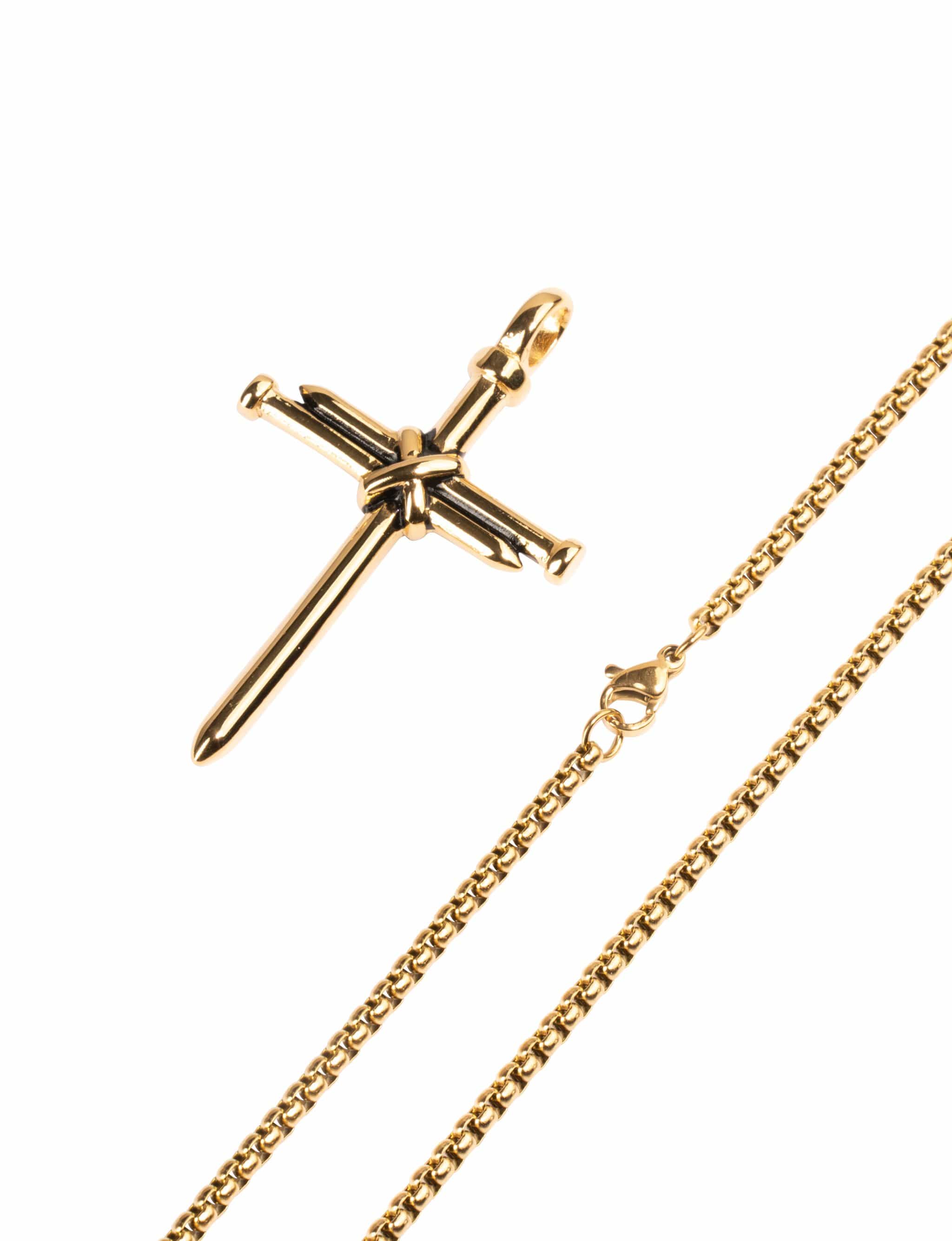 Men's Gold Stainless Steel Nail Cross Necklace - Image 3