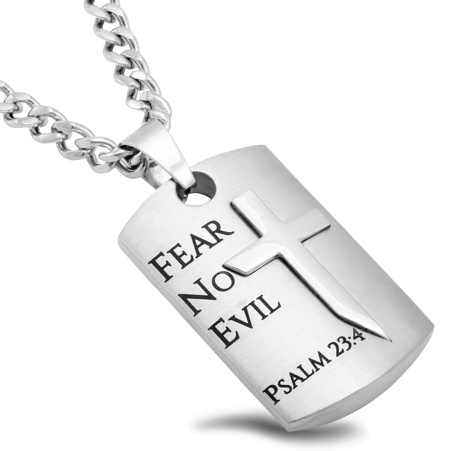 Men's Guardian Shield Cross Necklace Psalm 23 Fear No Evil