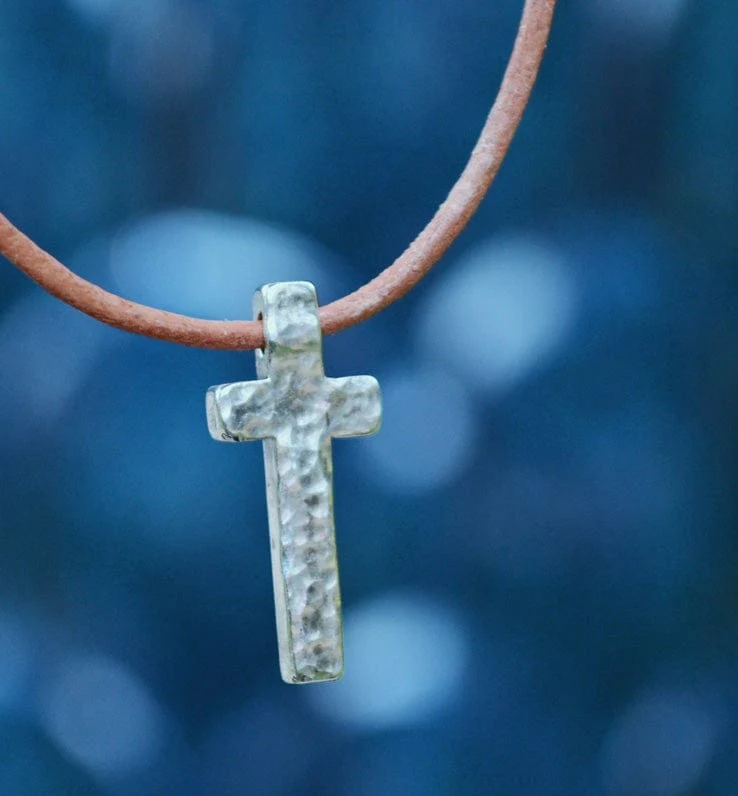 Men's Hammered Sterling Silver Cross Necklace
