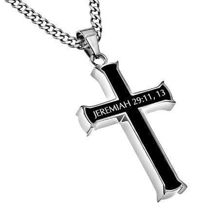 Men's I Know The Plans Black Iron Cross Necklace - Jeremiah 29:11 - Image 2