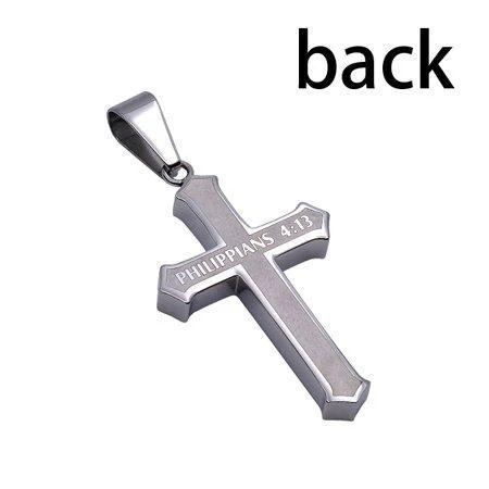 Men's Inlay Cross Necklace Christ My Strength - Philippians 4:13 - Image 2