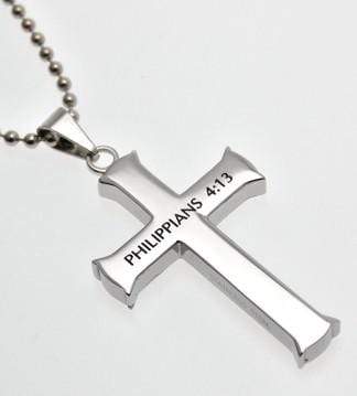 Men's Iron Cross Necklace Through Christ Philippians 4:13 - Image 2