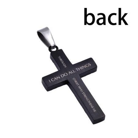 Men's Philippians 4:13 Black Diamond Back Cross Necklace - Image 2