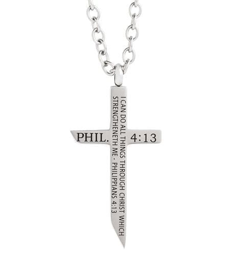 Men's Philippians 4:13 Stainless Steel Cross Necklace