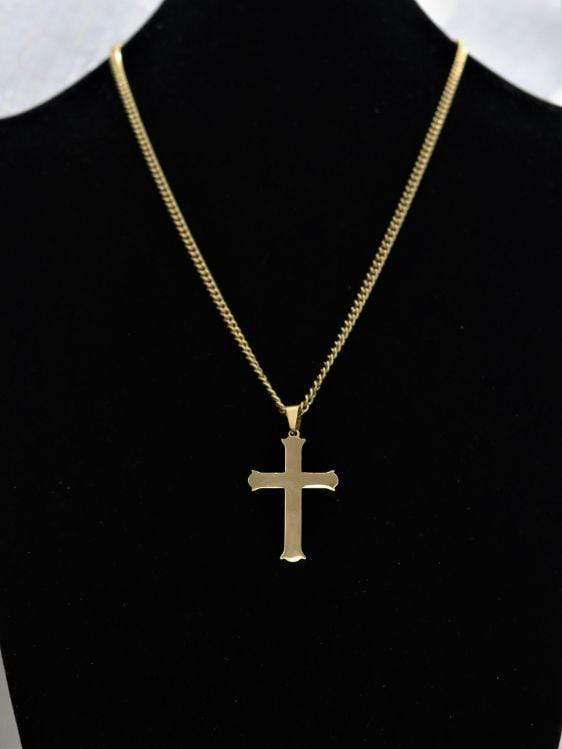 Men's Plain Gold Stainless Steel Cross Necklace - Image 3