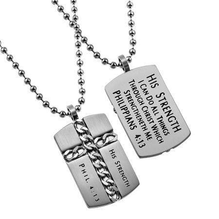 Men's Silver Chain Cross Necklace His Strength