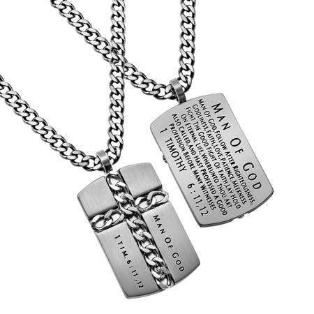 Men's Silver Chain Cross Necklace Man Of God