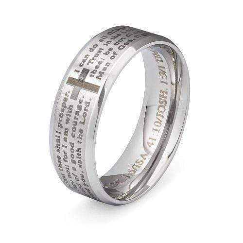 Men's Silver Popular Bible Verses Cross Ring