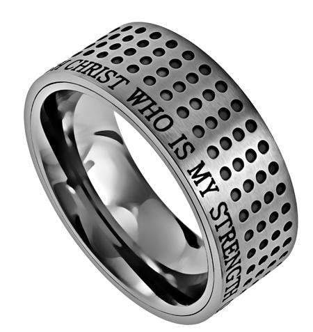 Men's Silver Sport Ring Christ My Strength