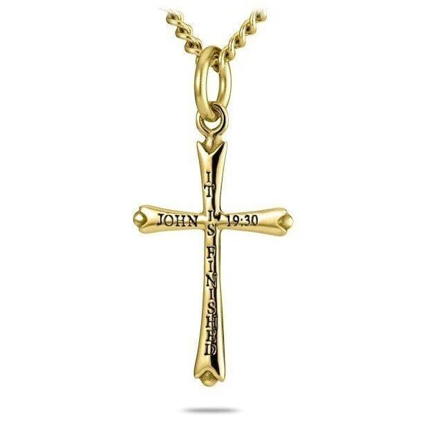 Men's Slender Gold Stainless Steel Cross Necklace John 19:30 - Image 3
