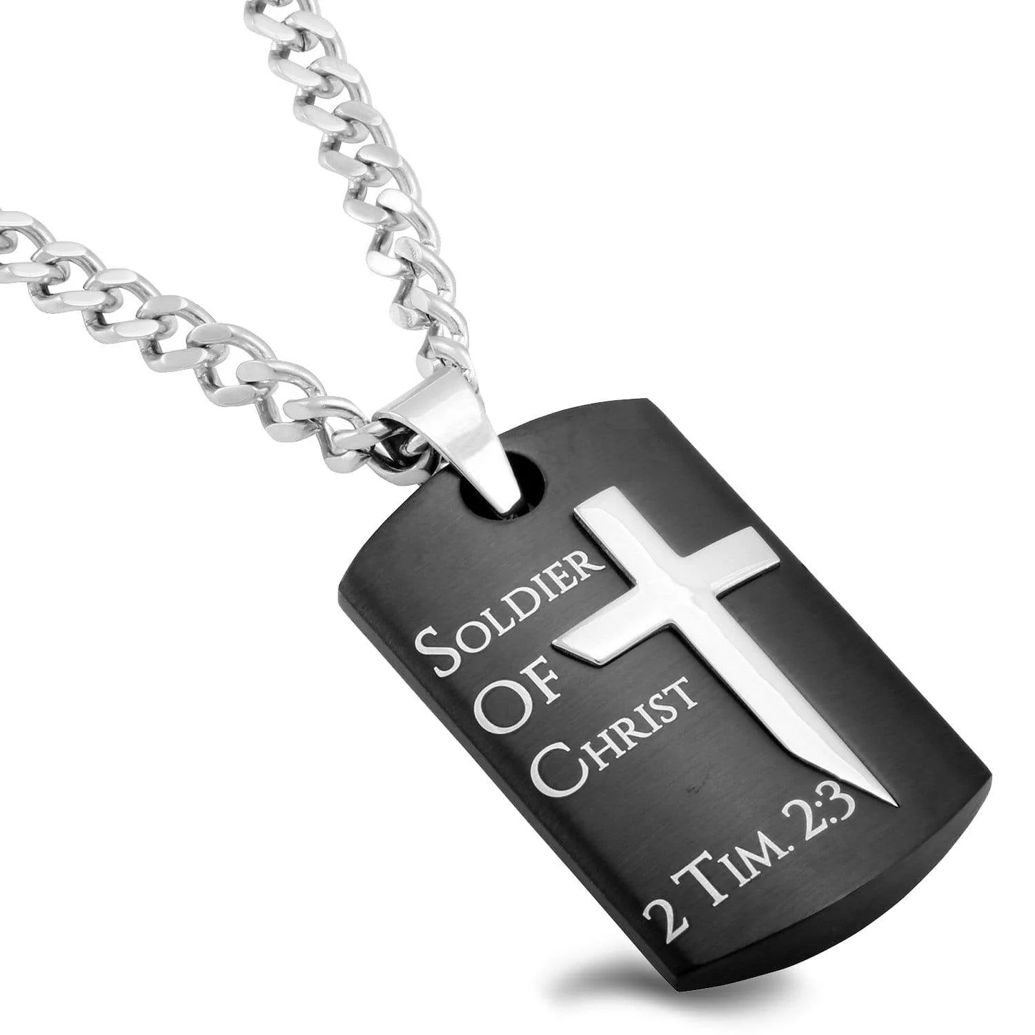 Men's Soldier Of Christ Black Shield Cross Necklace - 2 Tim 2:23