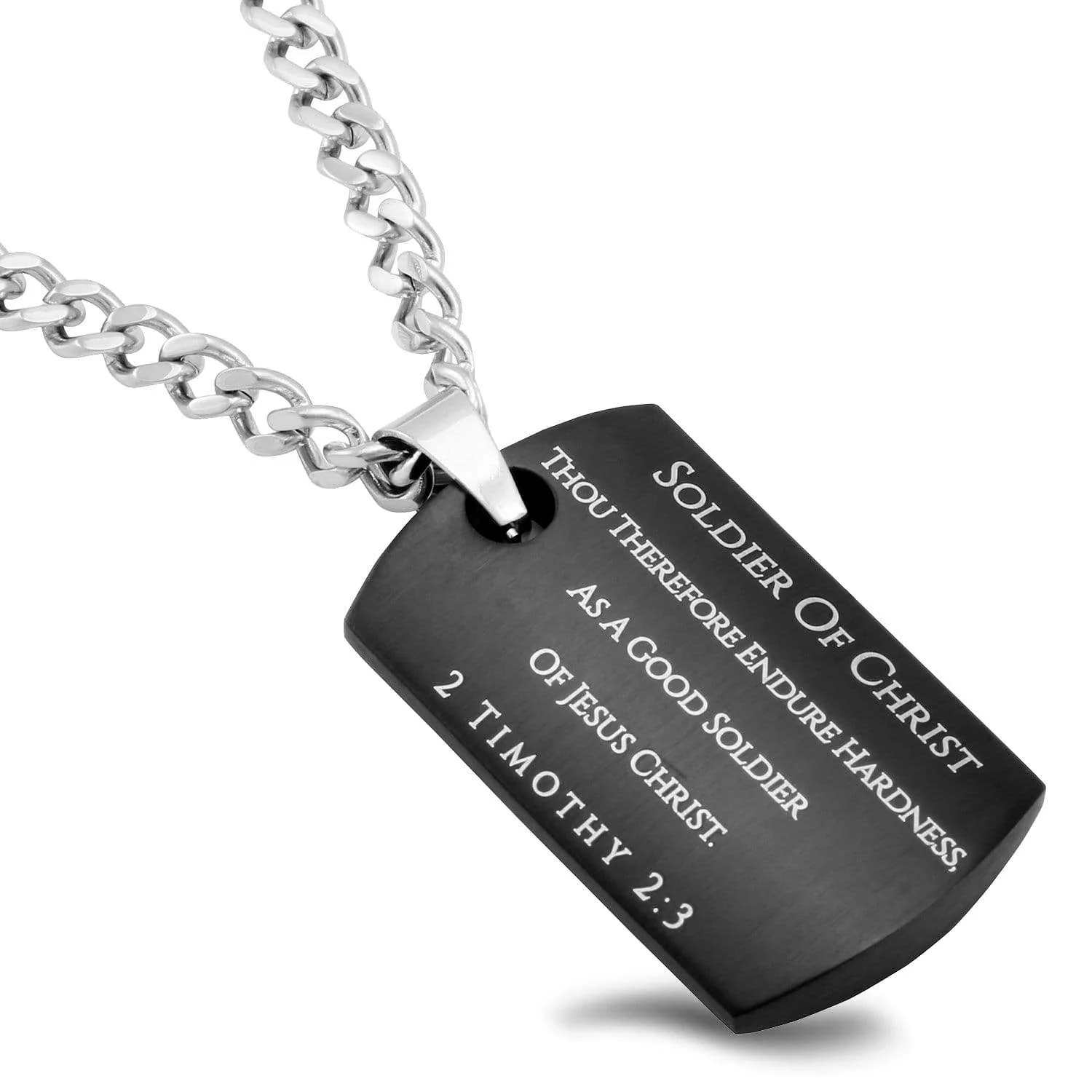 Men's Soldier Of Christ Black Shield Cross Necklace - 2 Tim 2:23 - Image 2
