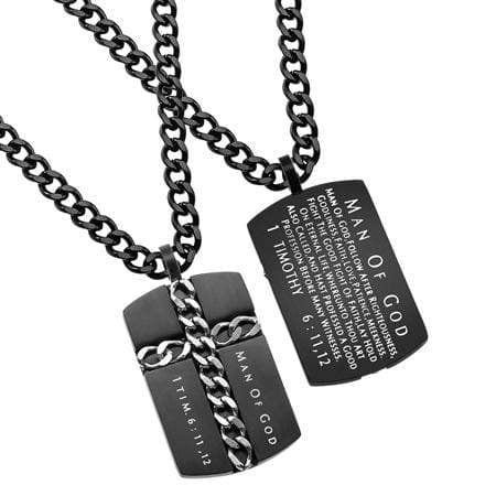 Men's Stainless Steel Black Chain Cross Necklace Man of God