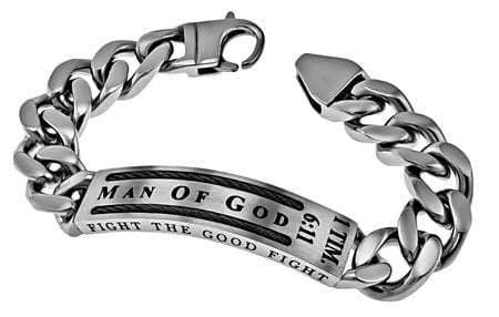 Men's Stainless Steel Cable Bracelet Man Of God - 1 Tim. 6:11