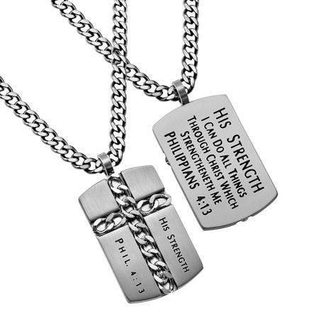Men's Stainless Steel Chain Cross Necklace His Strength - Phil 4:13