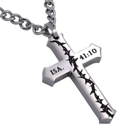 Men's Stainless Steel Crown Of Thorns Cross Necklace - Fear Not