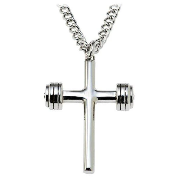Men's Stainless Steel Dumbbell Cross Necklace - John 19:30