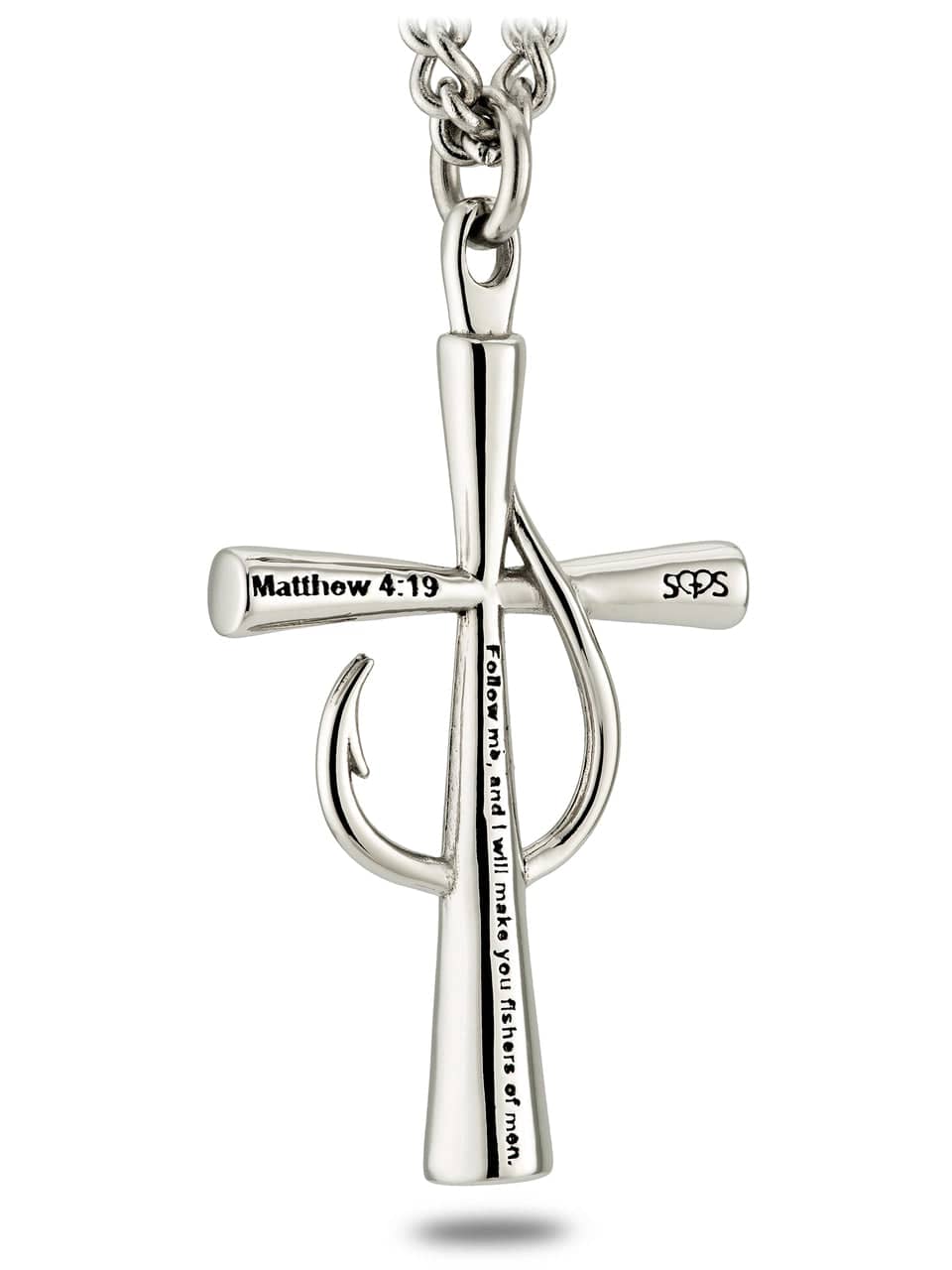 Men's Stainless Steel Fish Hook Cross Necklace - Image 2