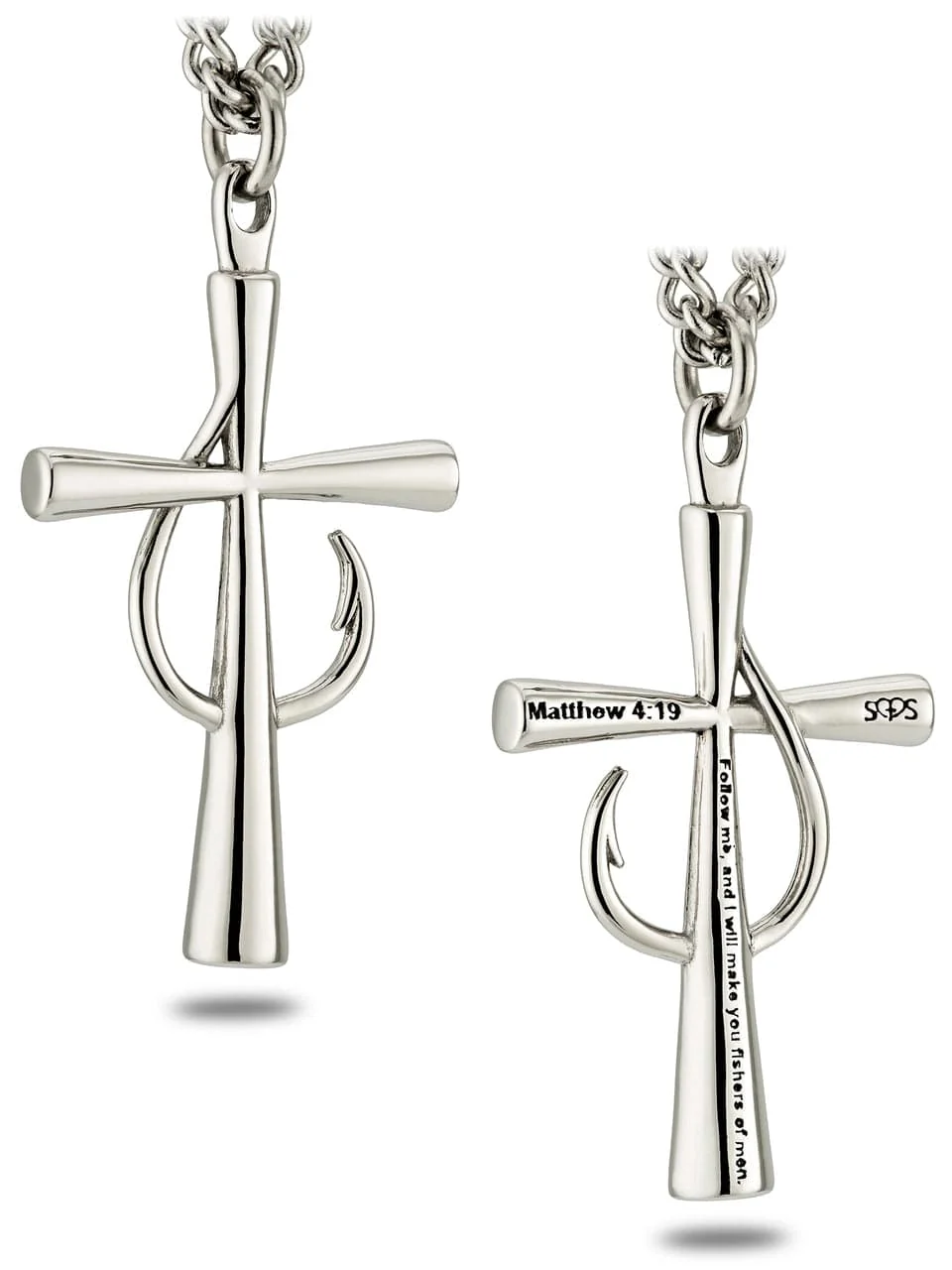 Men's Stainless Steel Fish Hook Cross Necklace - Image 3