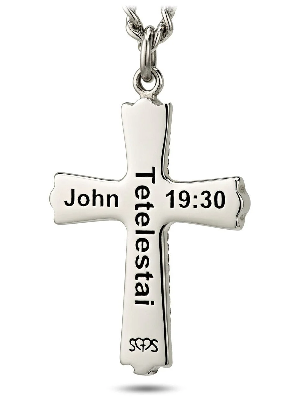 Men's Stainless Steel Outlined Cross Necklace John 19:30 - Image 2