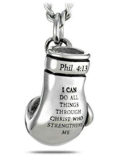 Men's Stainless Steel Philippians 4:13 Boxing Glove Necklace