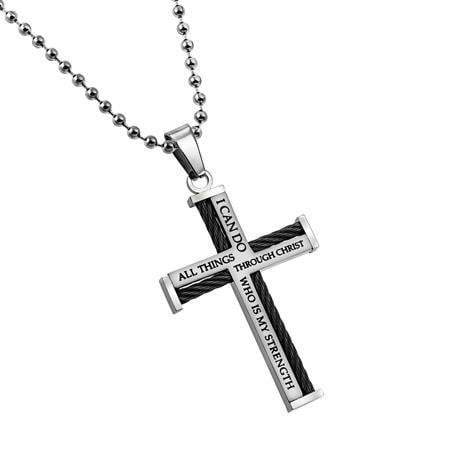 Men's Stainless Steel Philippians 4:13 Cable Cross Necklace