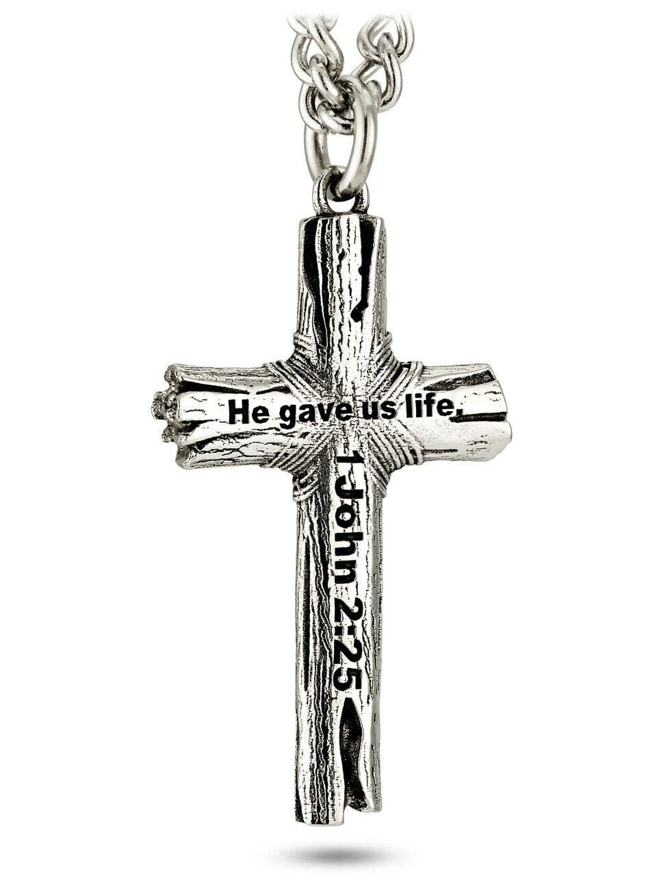 Men's Stainless Steel Woodgrain Cross Necklace - Image 2