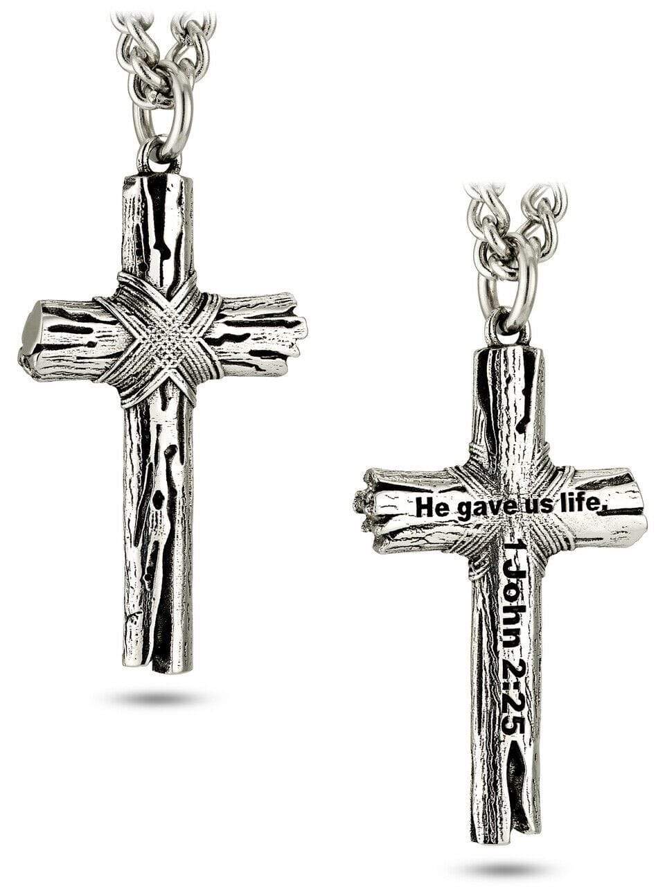 Men's Stainless Steel Woodgrain Cross Necklace - Image 3