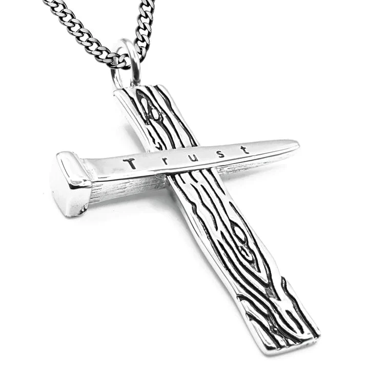 Men's Stainless Steel Woodgrain Cross Necklace - Proverbs 3:5