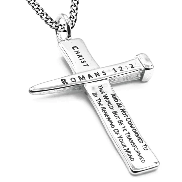 Men's Stainless Steel Woodgrain Cross Necklace  - Transformed - Image 3