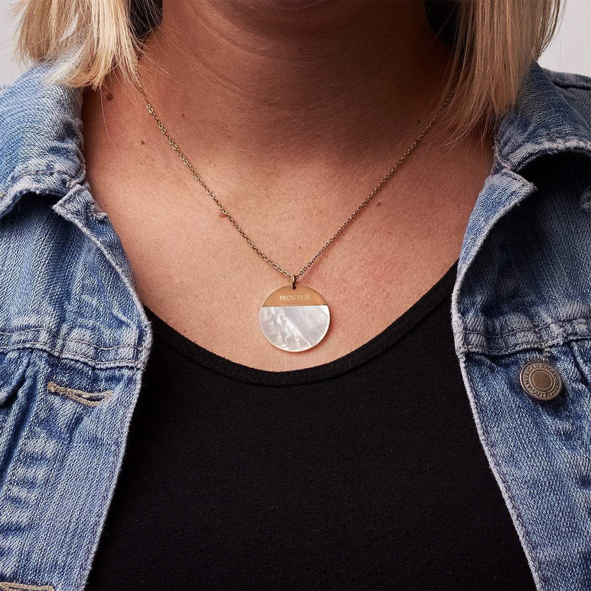 Mother Of Pearl Shell Necklace - Proverbs 31:25 - Image 3
