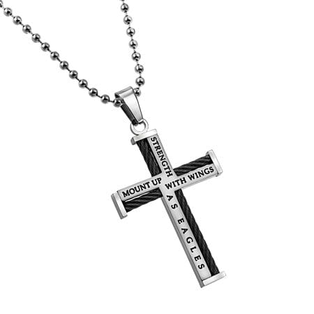 Mount Up With Wings As Eagles Cable Cross Necklace - Isaiah 40:31 - Image 3