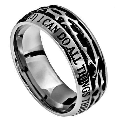 Philippians 4:13 Christ My Strength Crown Of Thorns Ring