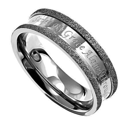 Silver Champagne Saved By Grace Ring